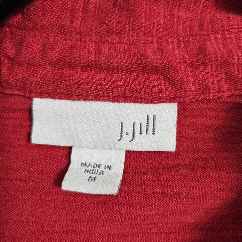 J.Jill Women's Red Embroidered Knit Cotton Button-down Tunic M - Picture 3 of 11